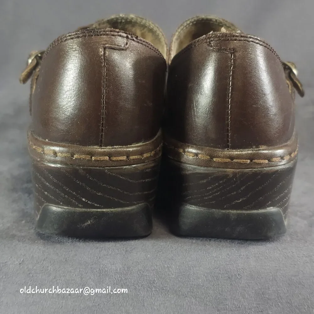 Klogs Brown Leather Clogs With Side Buckle Slip Resistant/ Non- Marking Size 7 M